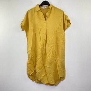 Thread+Supply Women's Small Shirt Dress Yellow Cuffed Short Sleeve Shift A16